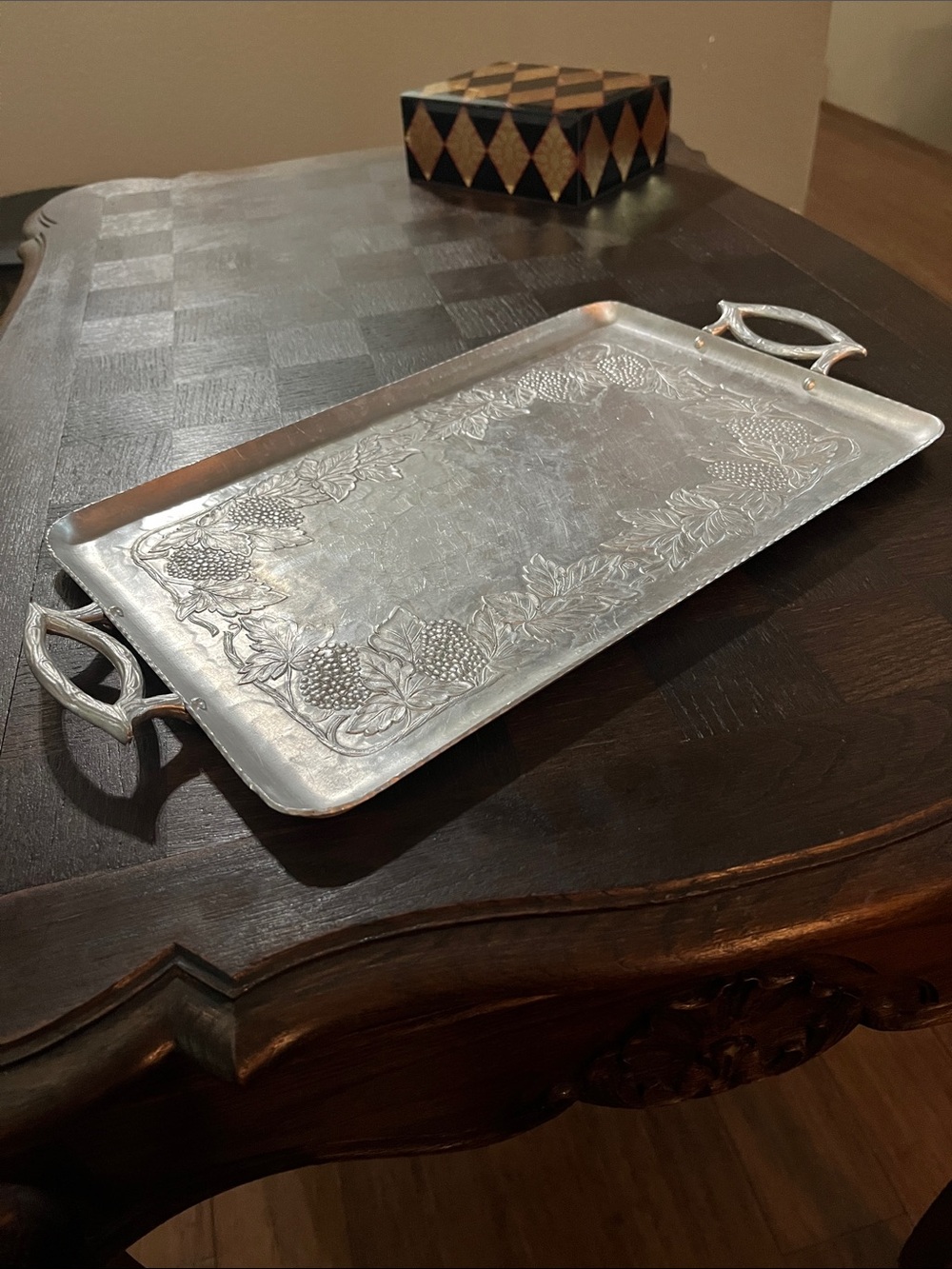 Everlast Silver-Tone Embossed Serving Tray with Handles